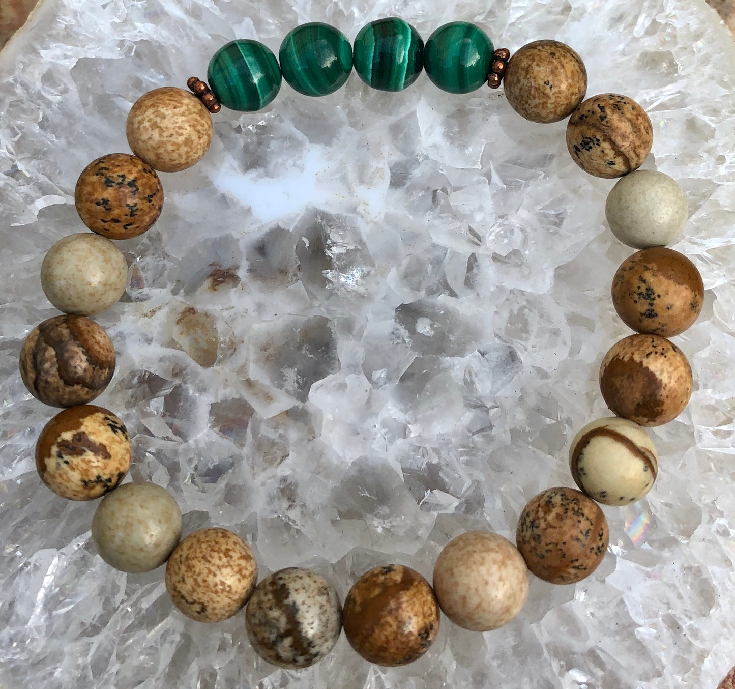 Genuine Malachite & Jasper Stretch Bracelet – Handmade Natural Gemstone